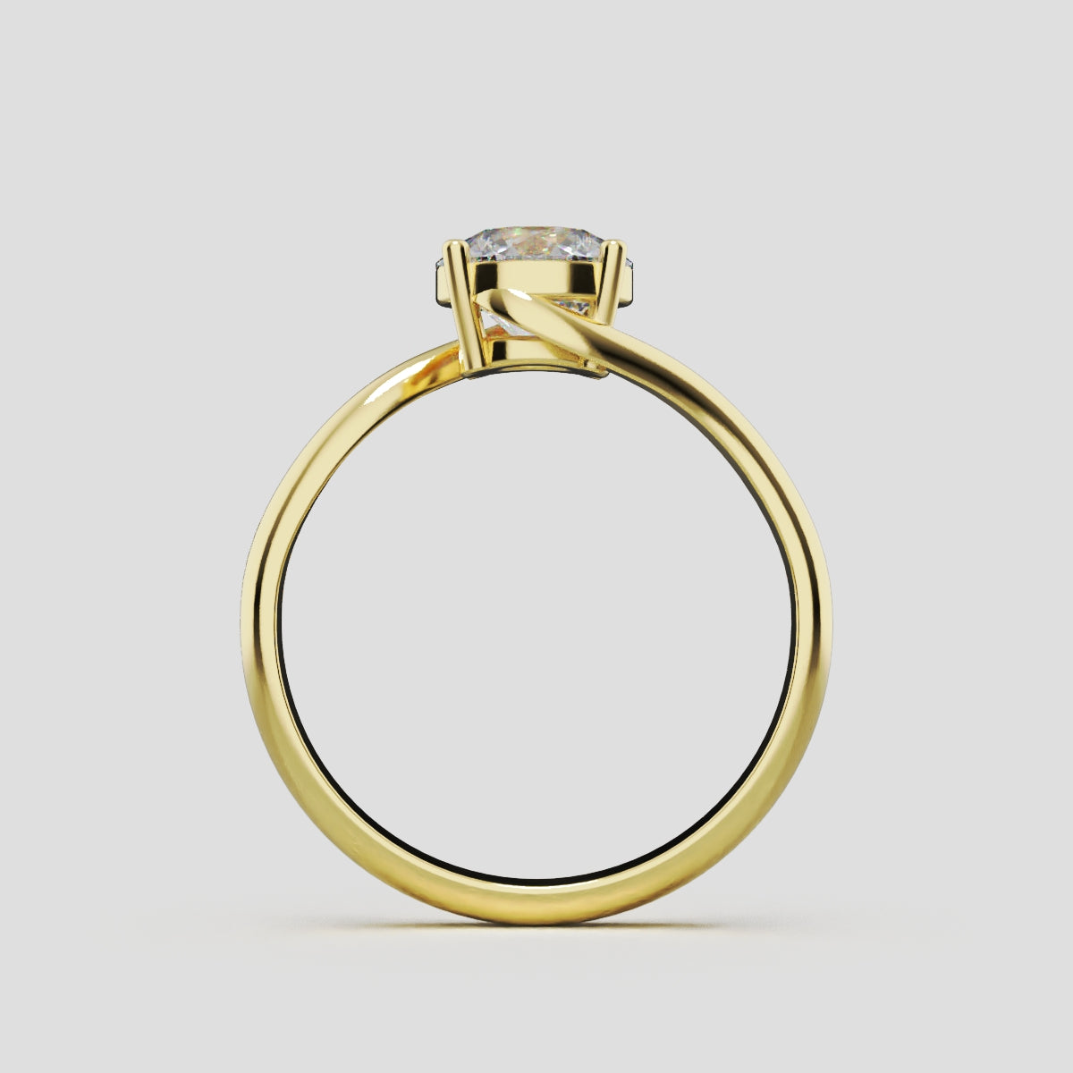 Incrocio, 1ct round lab grown diamond engagement ring, Bypass, 18K yellow gold - through finger