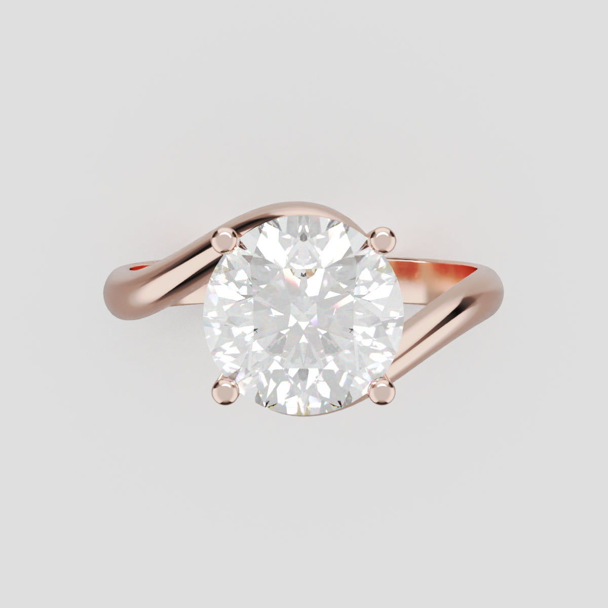Incrocio, 2ct round lab grown diamond engagement ring, Bypass, 18K rose gold - front view