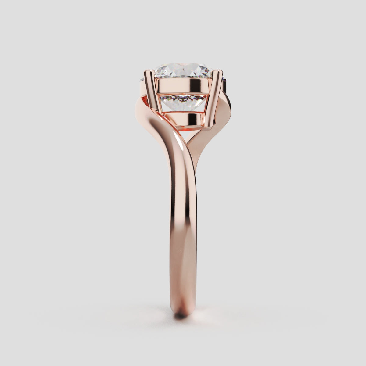 Incrocio, 2ct round lab grown diamond engagement ring, Bypass, 18K rose gold - side view