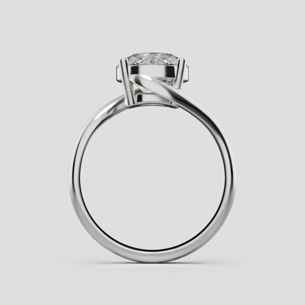 Incrocio, 2ct round lab grown diamond engagement ring, Bypass, 18K white gold - through finger