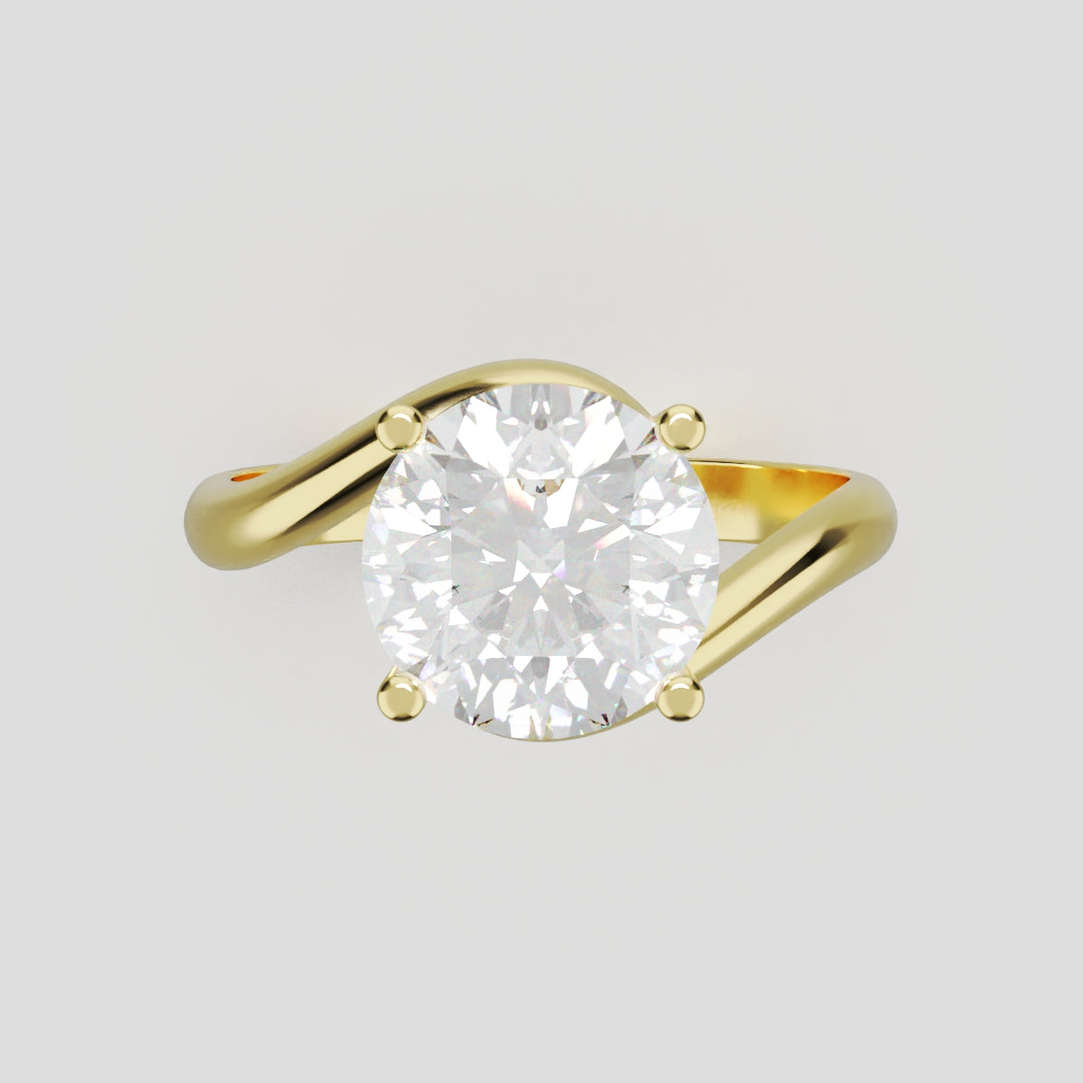 Incrocio, 2ct round lab grown diamond engagement ring, Bypass, 18K yellow gold - front view