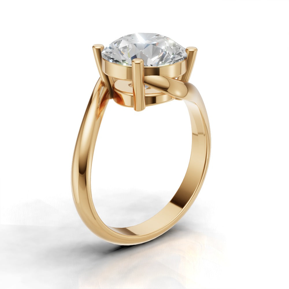 Incrocio, 3ct round lab grown diamond engagement ring, Bypass, 18K yellow gold - ne