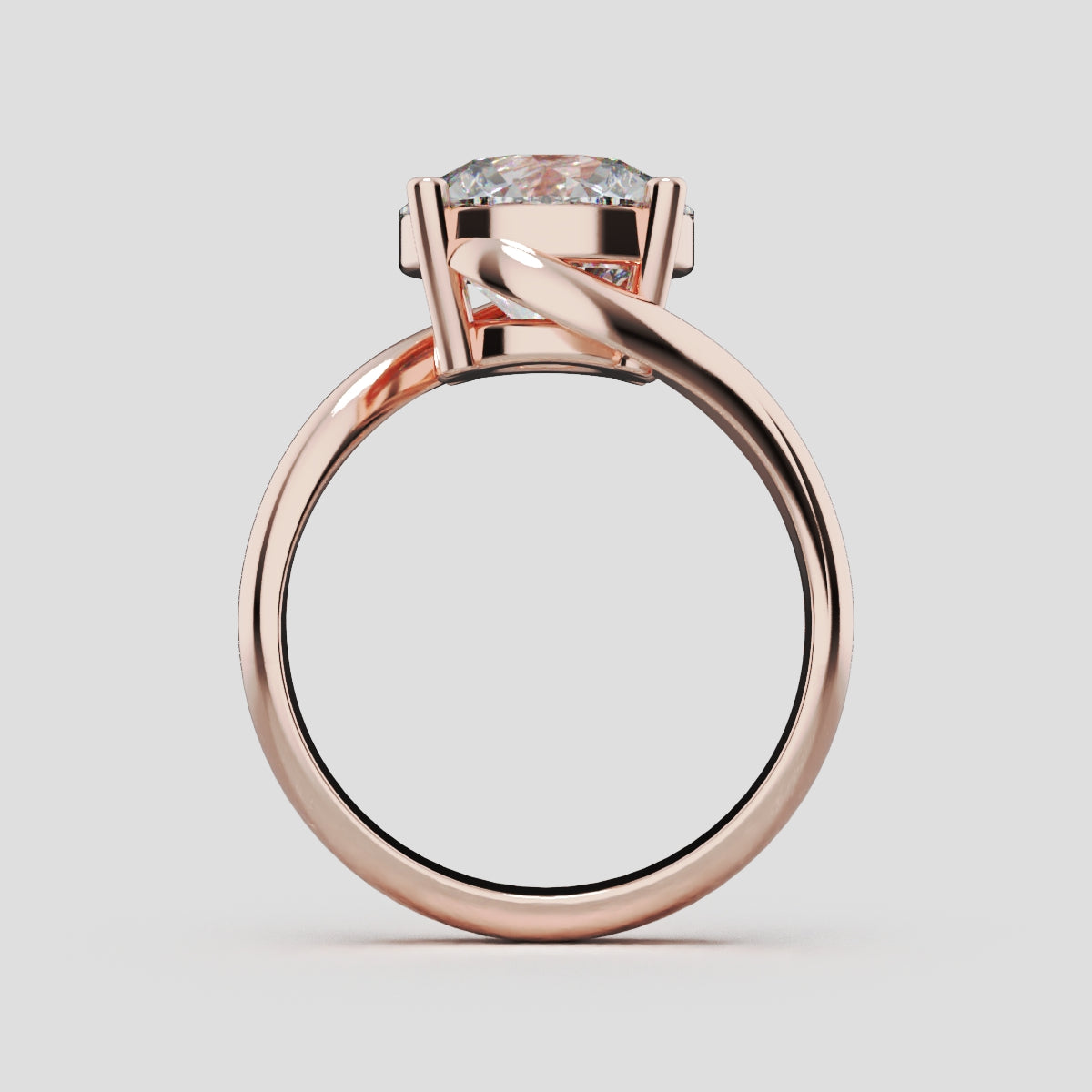 Incrocio, 3ct round lab grown diamond engagement ring, Bypass, 18K rose gold - through finger