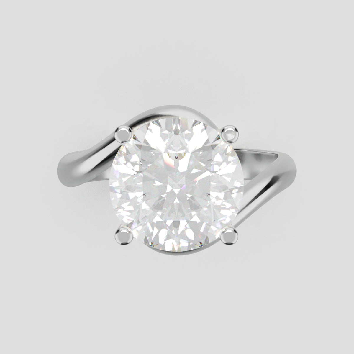 Incrocio, 3ct round lab grown diamond engagement ring, Bypass, 18K white gold - front view