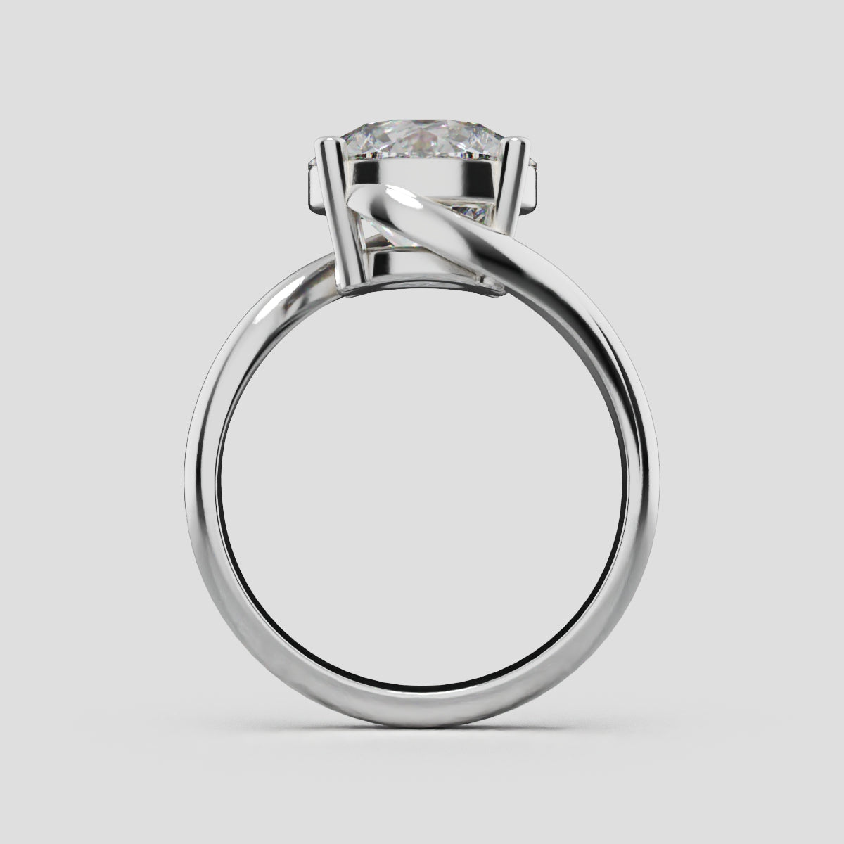 Incrocio, 3ct round lab grown diamond engagement ring, Bypass, 18K white gold - through finger