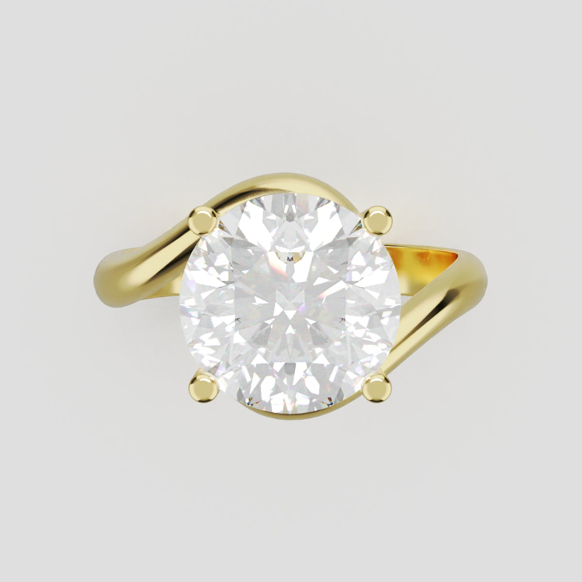Incrocio, 3ct round lab grown diamond engagement ring, Bypass, 18K yellow gold - front view
