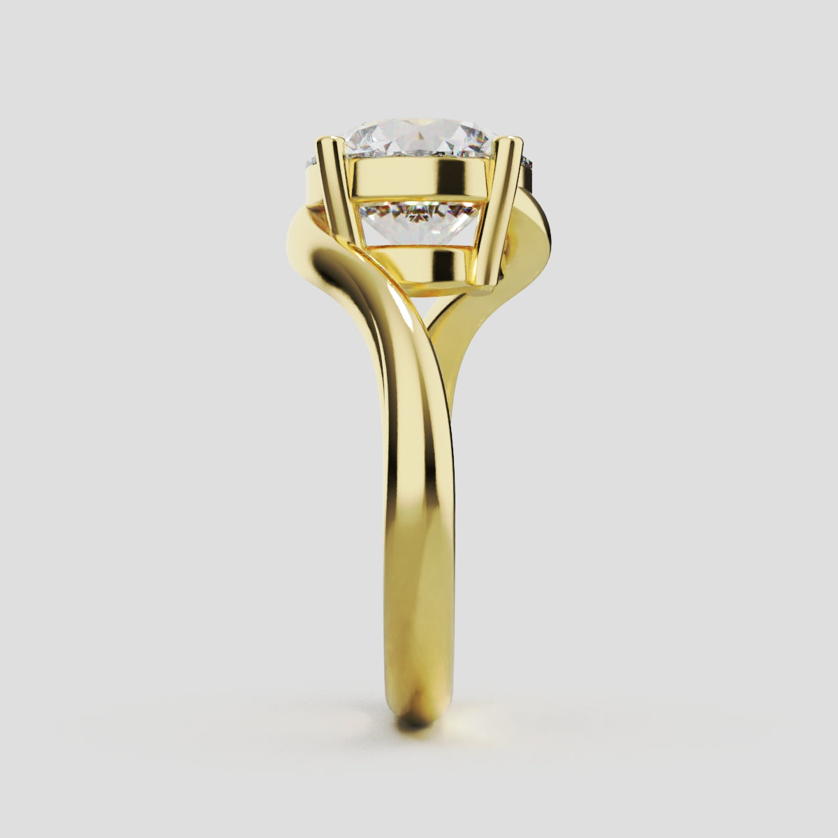 Incrocio, 3ct round lab grown diamond engagement ring, Bypass, 18K yellow gold - side view