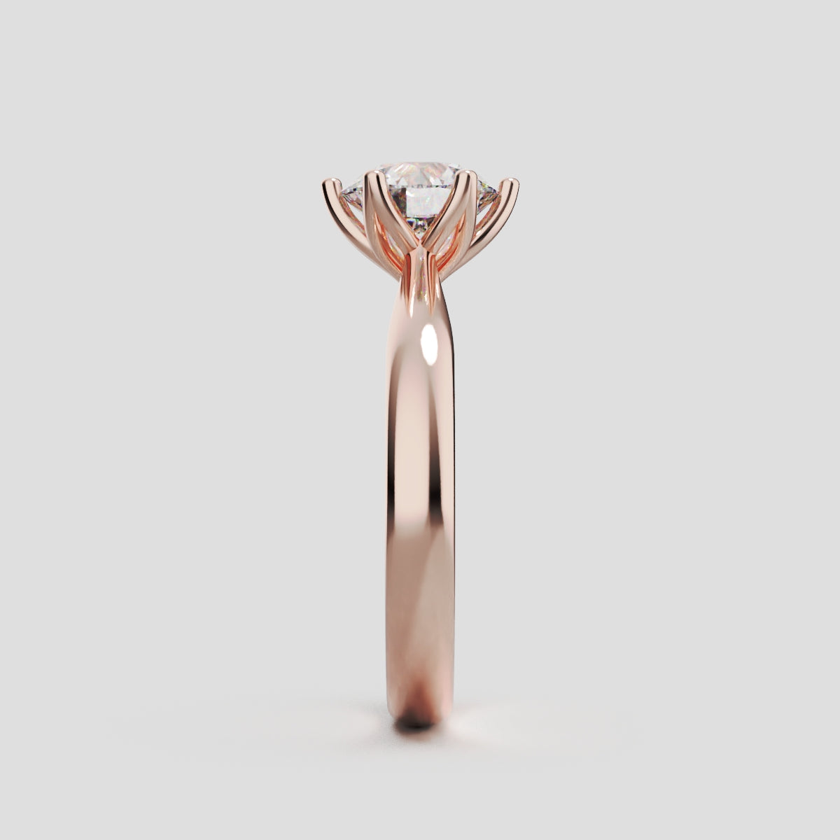 Corolla, 1ct round lab grown diamond engagement ring, Petal Cathedral, 18K rose gold - side view