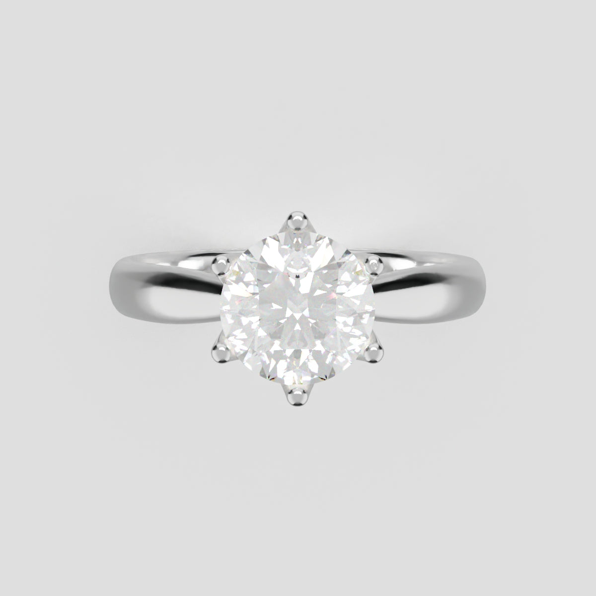 Corolla, 1ct round lab grown diamond engagement ring, Petal Cathedral, 18K white gold - front view