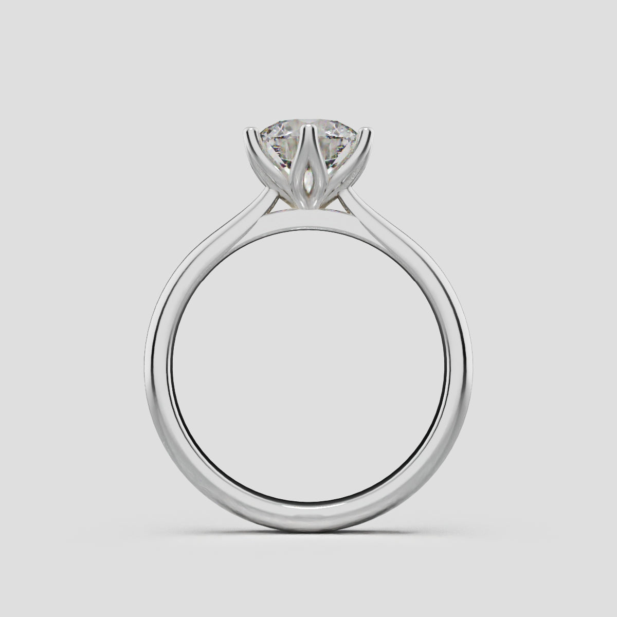 Corolla, 1ct round lab grown diamond engagement ring, Petal Cathedral, 18K white gold - through finger