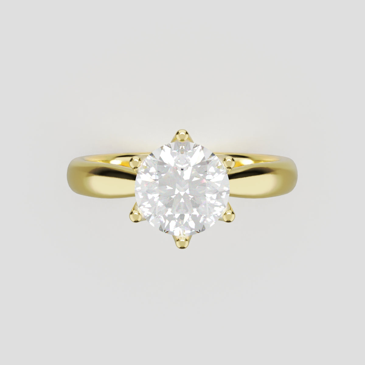 Corolla, 1ct round lab grown diamond engagement ring, Petal Cathedral, 18K yellow gold - front view