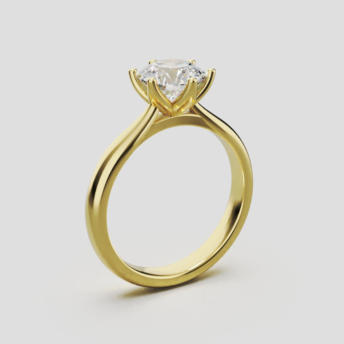 Corolla, 1ct round lab grown diamond engagement ring, Petal Cathedral, 18K yellow gold - ne