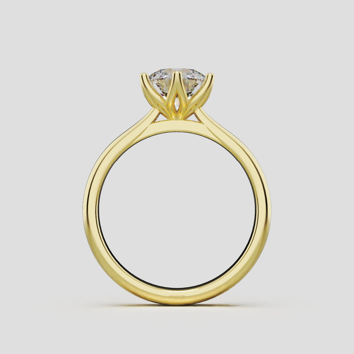 Corolla, 1ct round lab grown diamond engagement ring, Petal Cathedral, 18K yellow gold - through finger