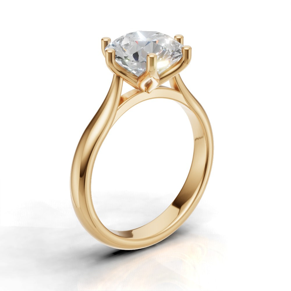 Corolla, 2ct round lab grown diamond engagement ring, Petal Cathedral, 18K yellow gold - ne