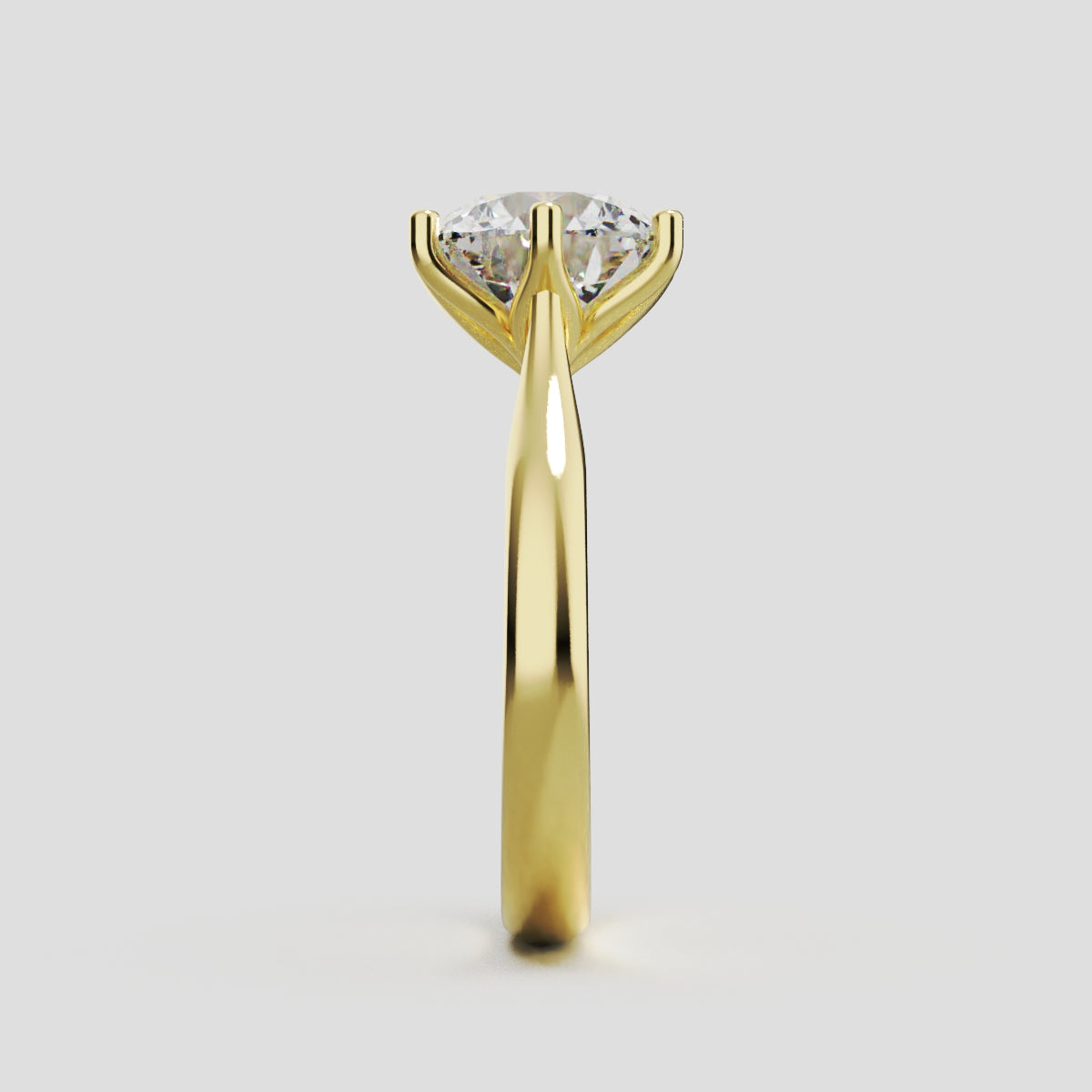 Corolla, 2ct round lab grown diamond engagement ring, Petal Cathedral, 18K yellow gold - side view