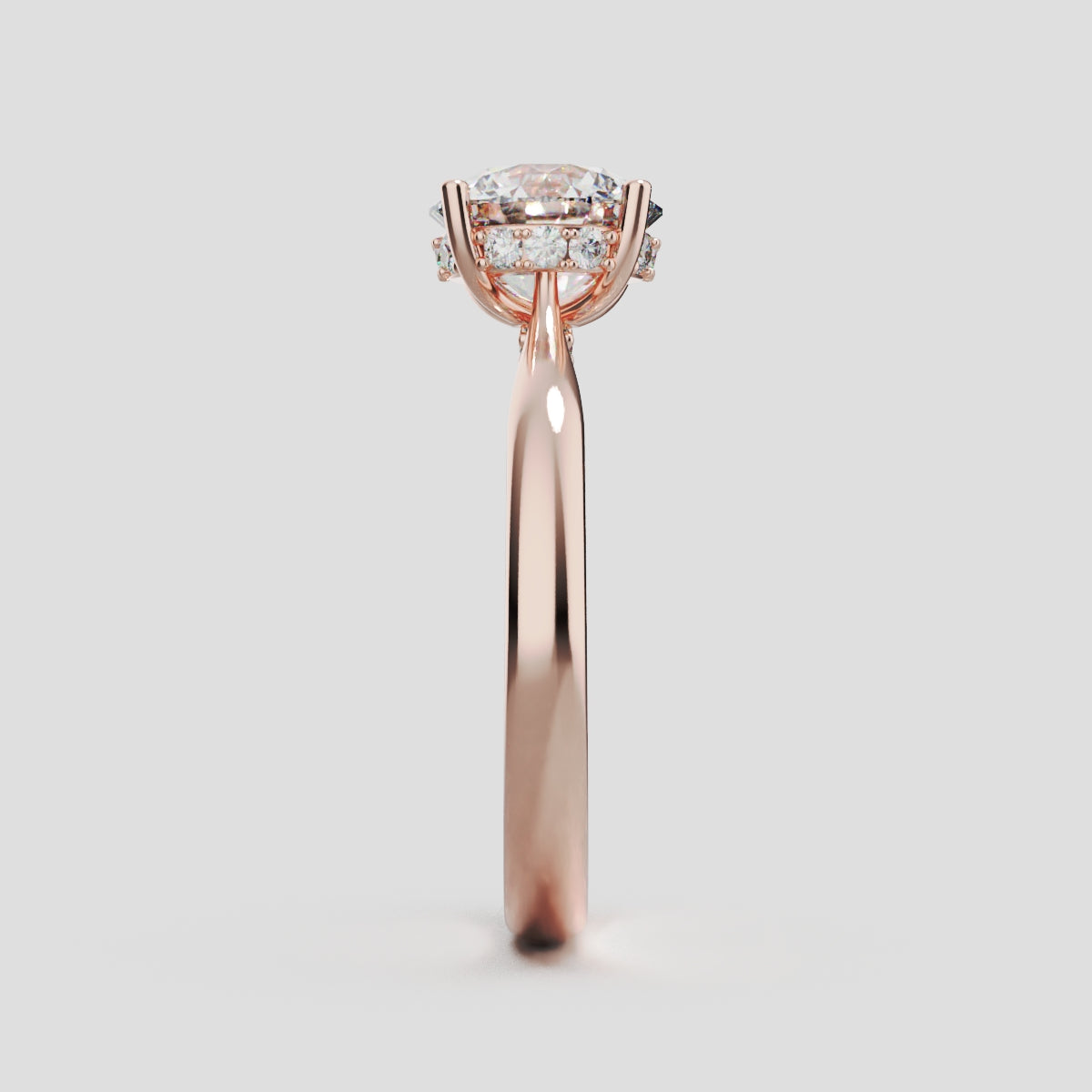 Arcata, 1.5ct round lab grown diamond engagement ring, Cathedral Hidden Halo Bridge, 18K rose gold - side view