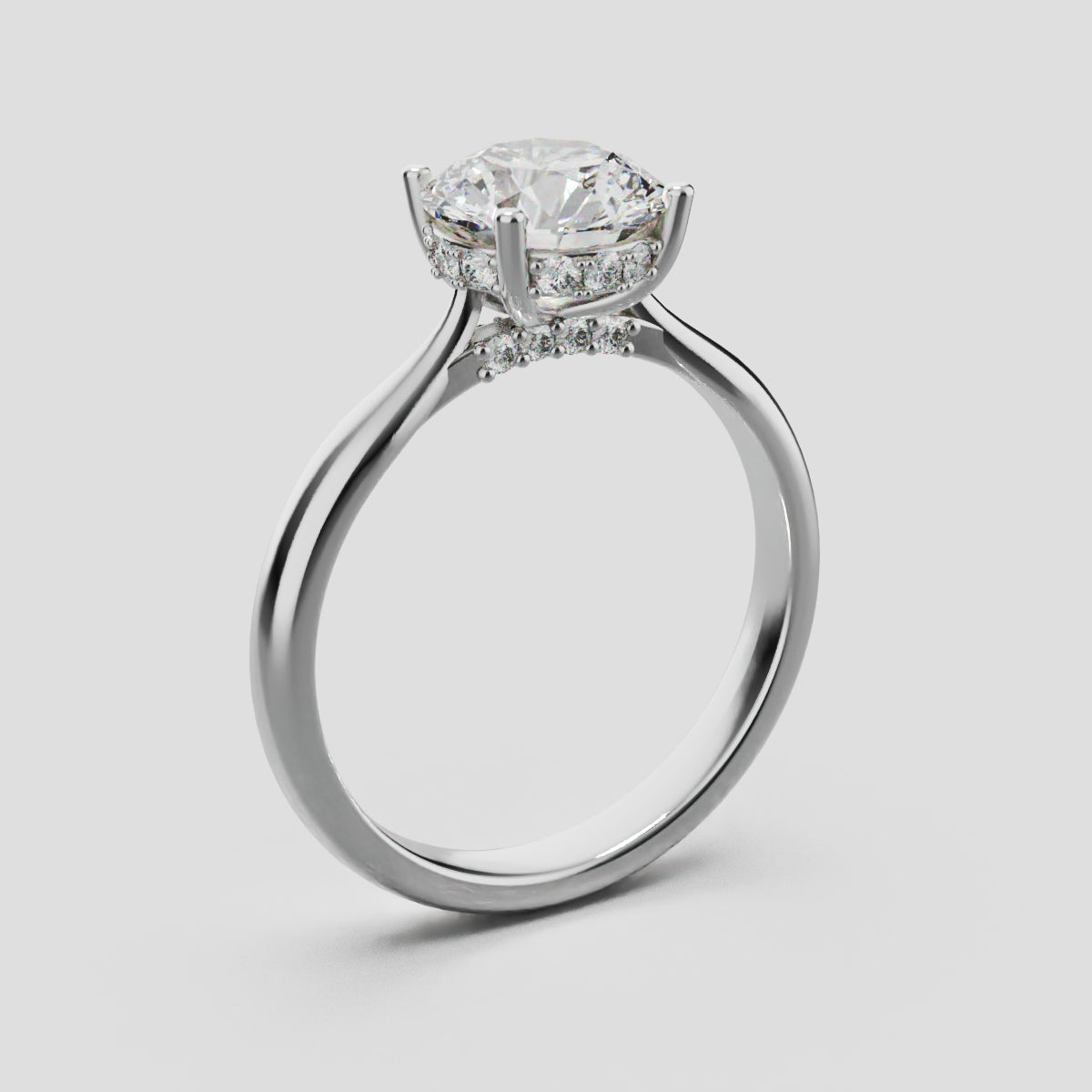 Arcata, 1.5ct round lab grown diamond engagement ring, Cathedral Hidden Halo Bridge, 18K white gold - ne
