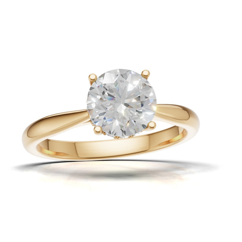 Arcata, 1ct round lab grown diamond engagement ring, Cathedral Hidden Halo Bridge, 18K yellow gold - view 4