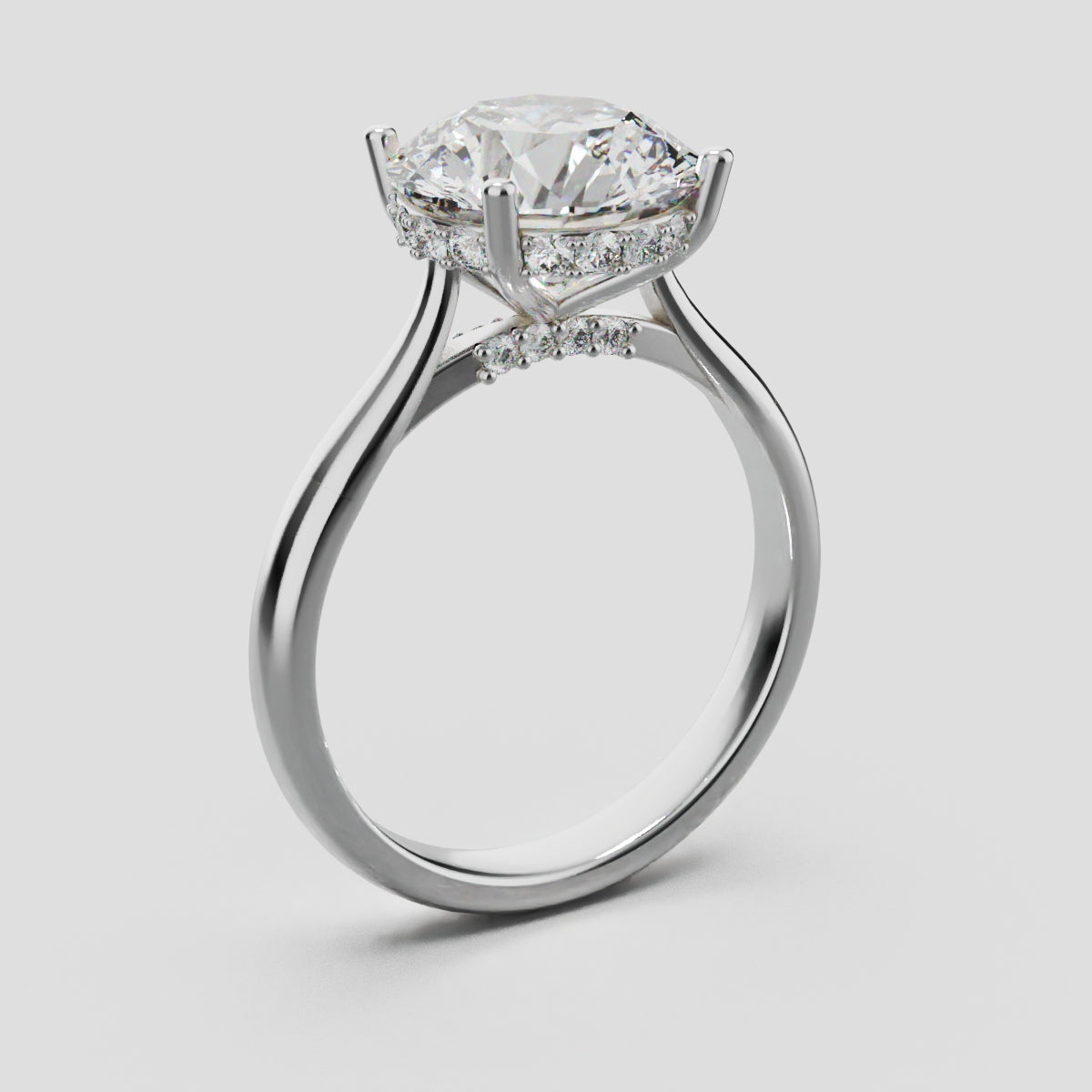 Arcata, 3ct round lab grown diamond engagement ring, Cathedral Hidden Halo Bridge, 18K white gold - ne