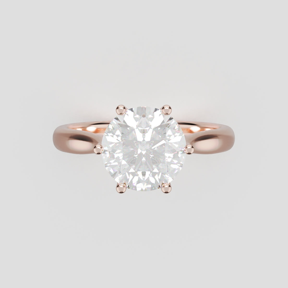 Corolla, 1.5ct round lab grown diamond engagement ring, Petal Cathedral, 18K rose gold - front view