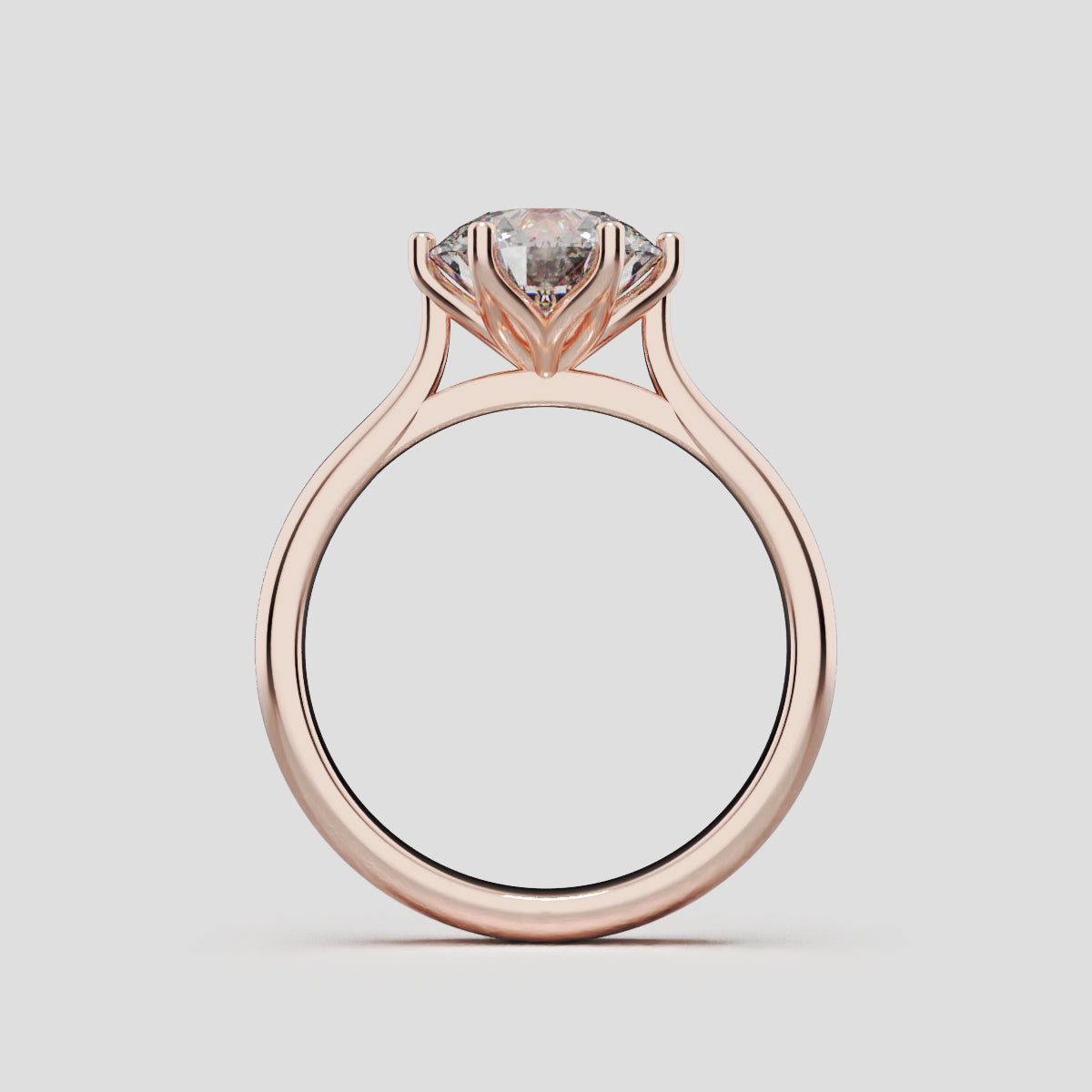 Corolla, 1.5ct round lab grown diamond engagement ring, Petal Cathedral, 18K rose gold - through finger