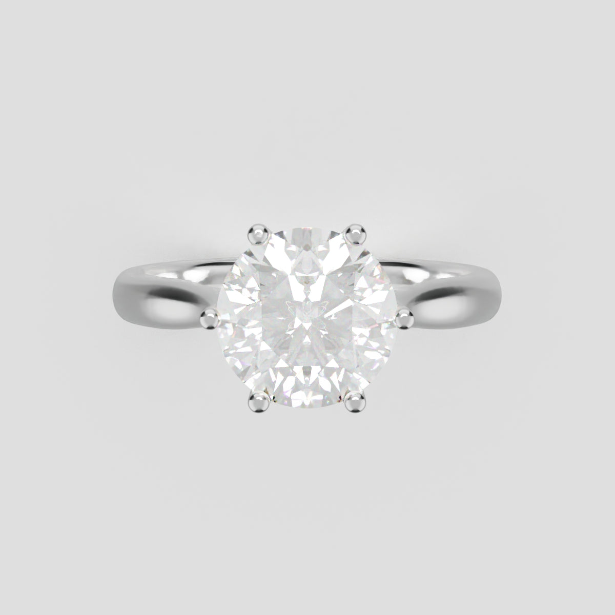 Corolla, 1.5ct round lab grown diamond engagement ring, Petal Cathedral, 18K white gold - front view
