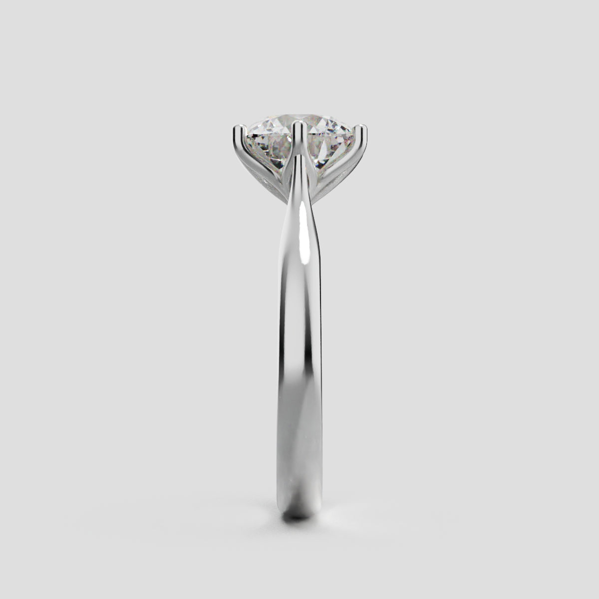 Corolla, 1.5ct round lab grown diamond engagement ring, Petal Cathedral, 18K white gold - side view