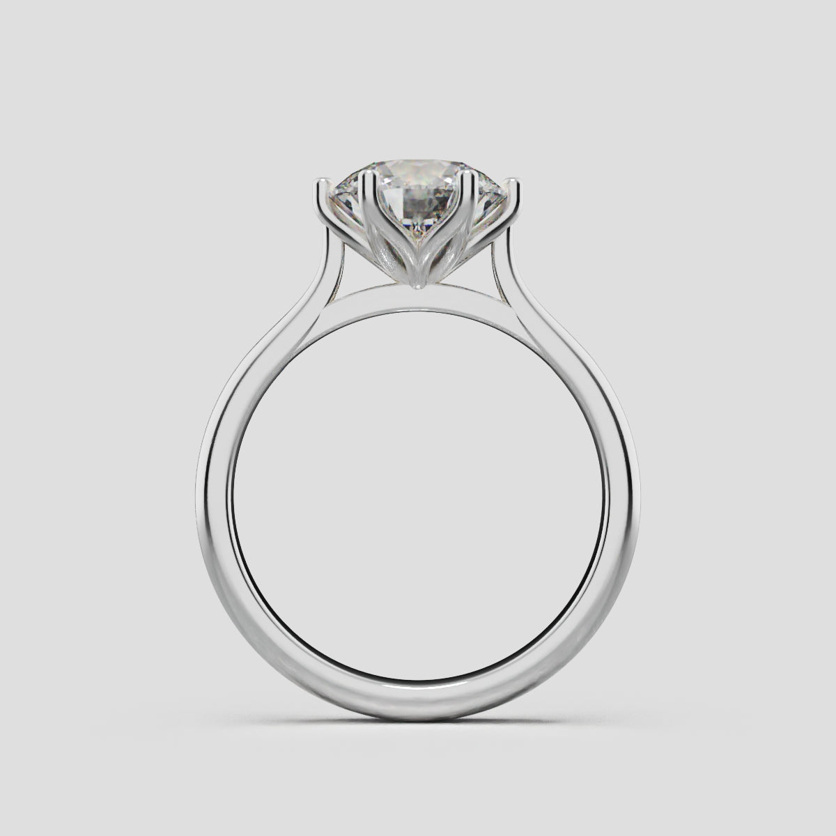 Corolla, 1.5ct round lab grown diamond engagement ring, Petal Cathedral, 18K white gold - through finger