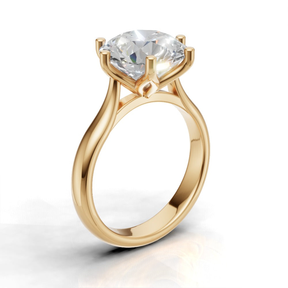 Corolla, 3ct round lab grown diamond engagement ring, Petal Cathedral, 18K yellow gold - ne