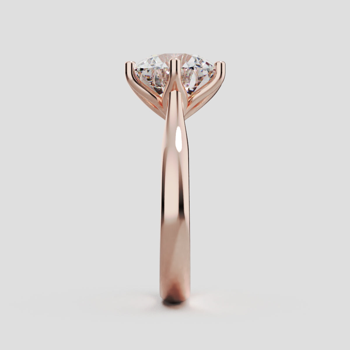 Corolla, 3ct round lab grown diamond engagement ring, Petal Cathedral, 18K rose gold - side view