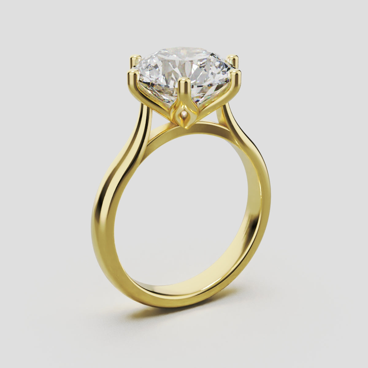 Corolla, 3ct round lab grown diamond engagement ring, Petal Cathedral, 18K yellow gold - ne