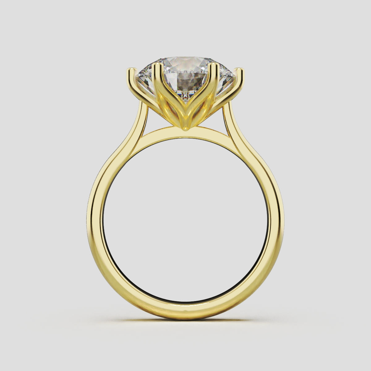 Corolla, 3ct round lab grown diamond engagement ring, Petal Cathedral, 18K yellow gold - through finger