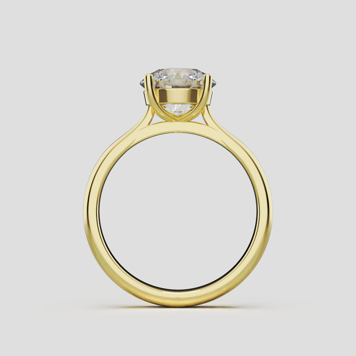 Navata, 1.5ct round lab grown diamond engagement ring, Cathedral Plain Sides, 18K yellow gold - through finger