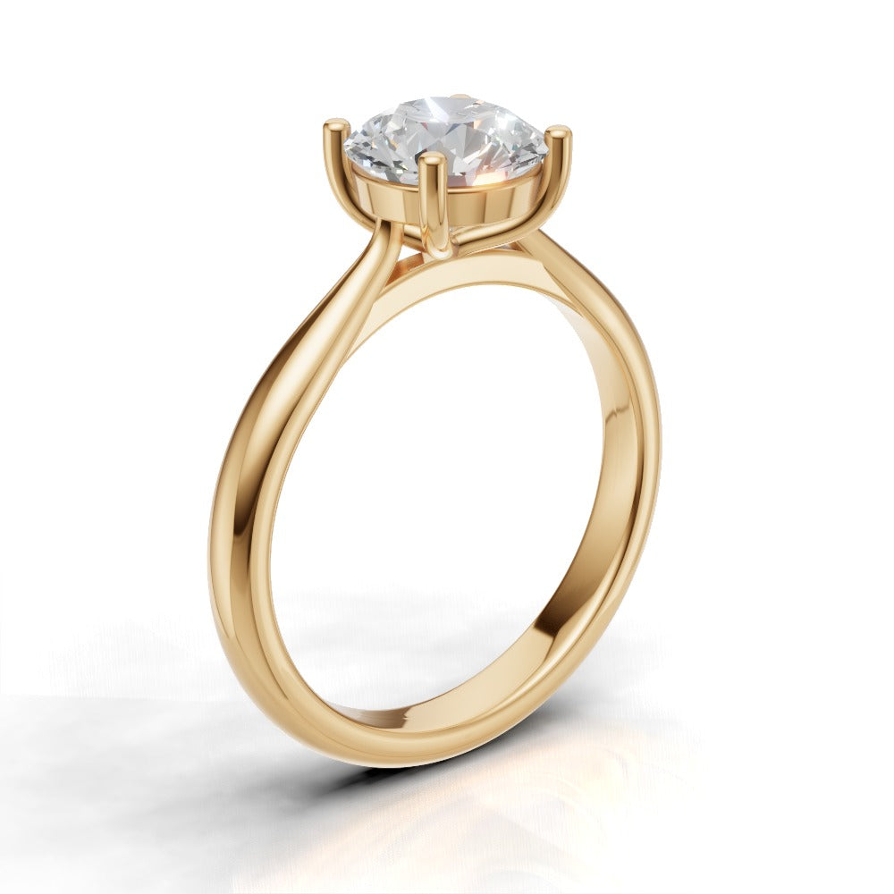 Navata, 1ct round lab grown diamond engagement ring, Cathedral Plain Sides, 18K yellow gold - ne