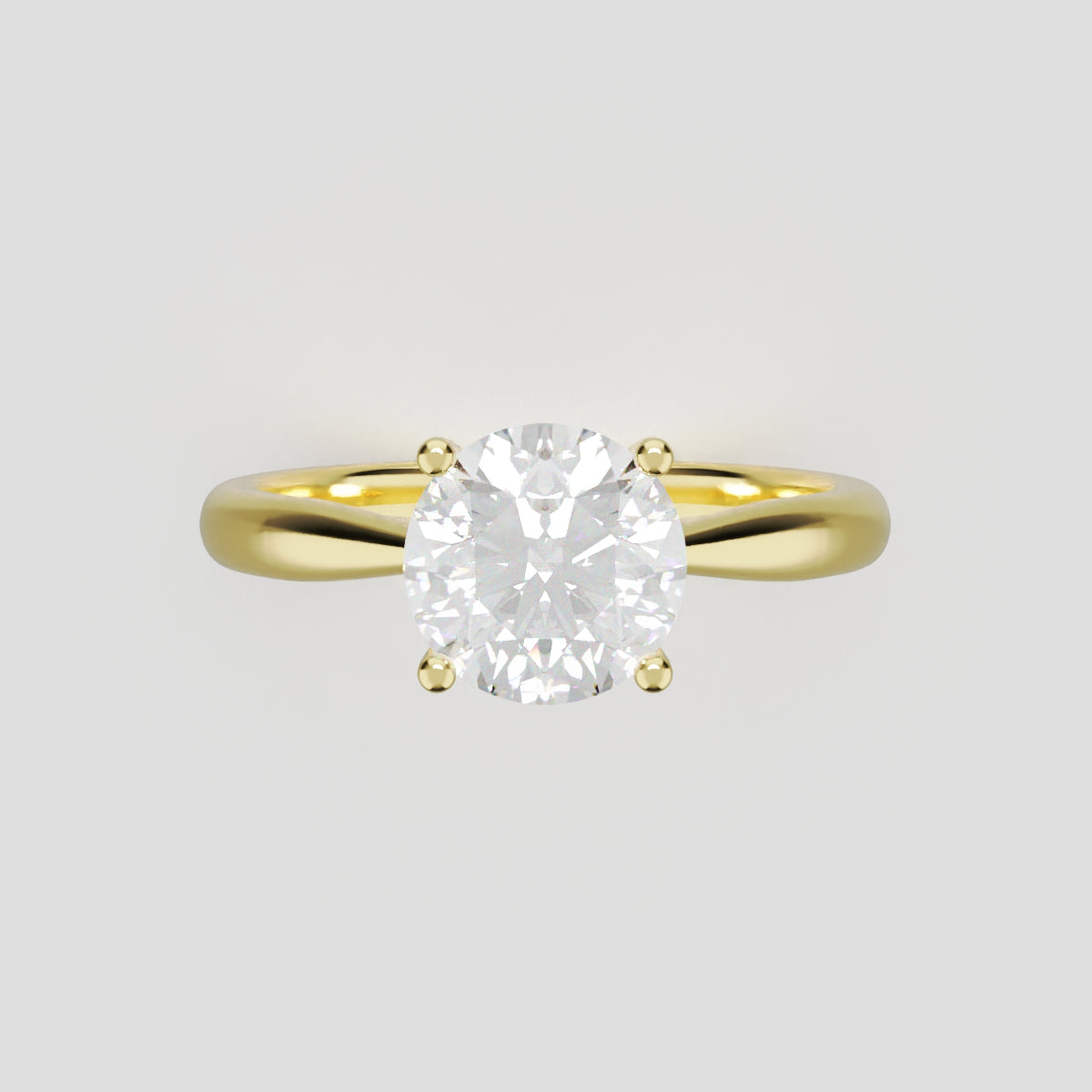 Navata, 1ct round lab grown diamond engagement ring, Cathedral Plain Sides, 18K yellow gold - front view