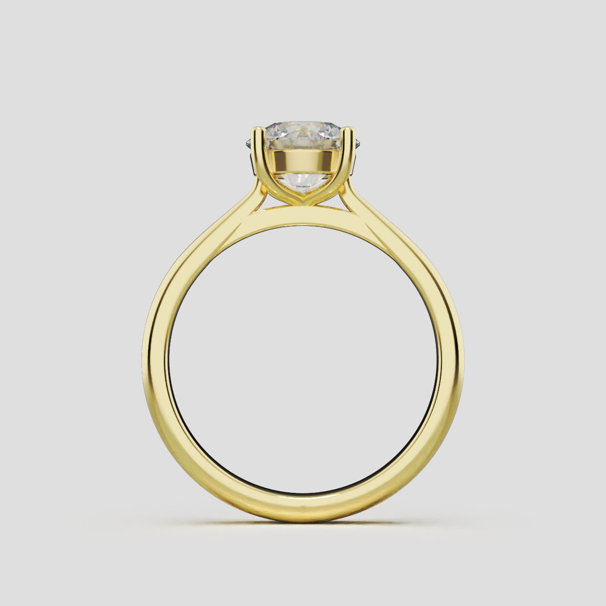 Navata, 1ct round lab grown diamond engagement ring, Cathedral Plain Sides, 18K yellow gold - through finger