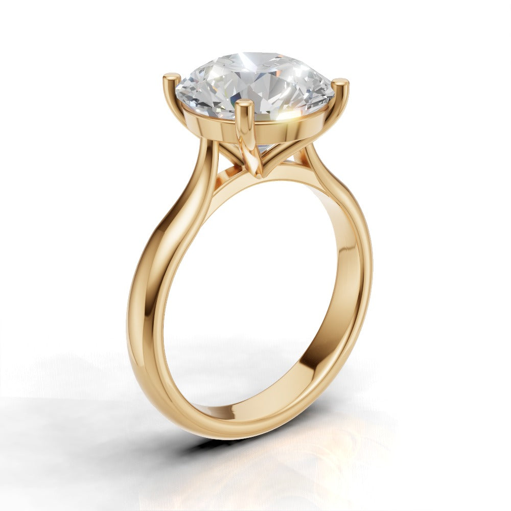 Navata, 3ct round lab grown diamond engagement ring, Cathedral Plain Sides, 18K yellow gold - ne