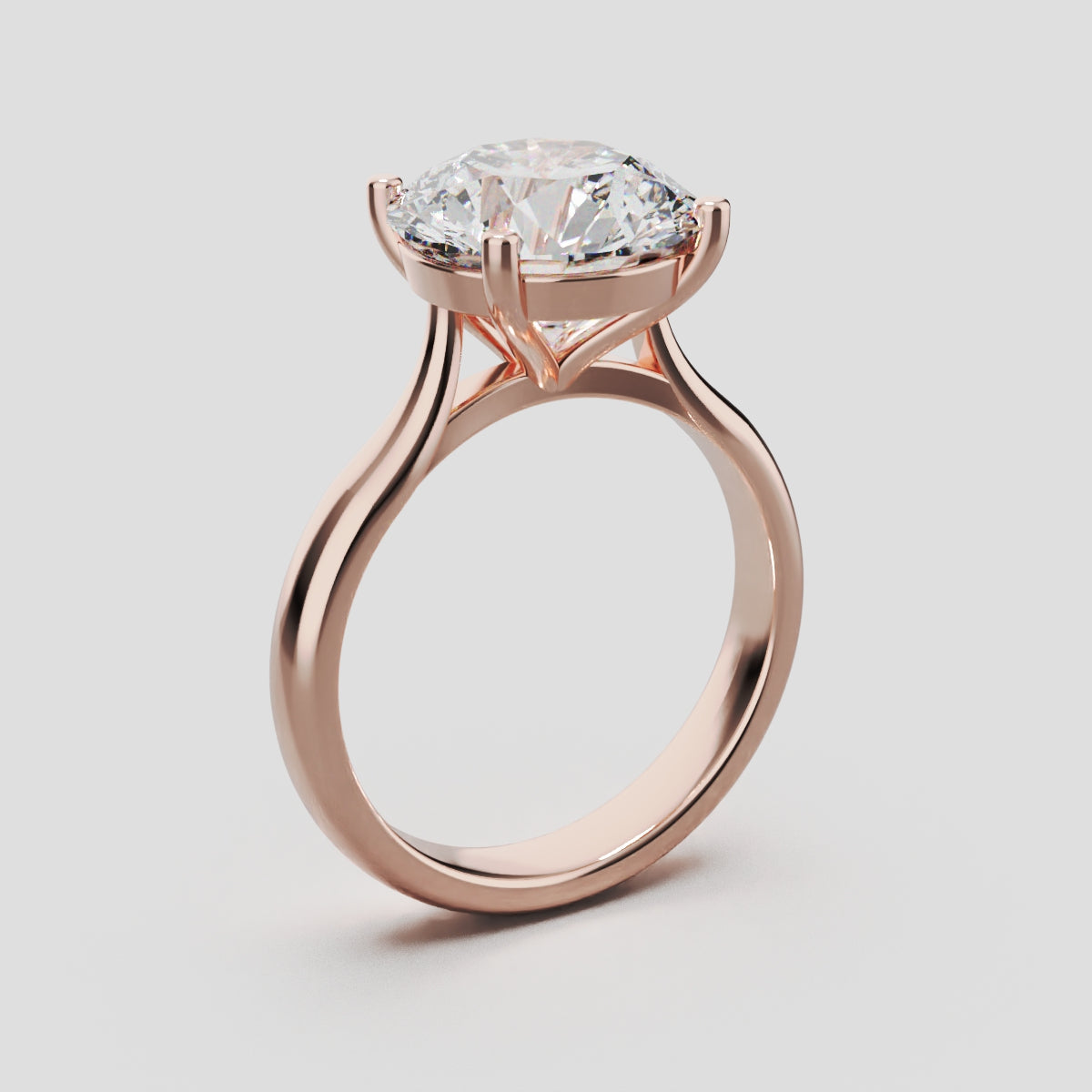Navata, 3ct round lab grown diamond engagement ring, Cathedral Plain Sides, 18K rose gold - ne