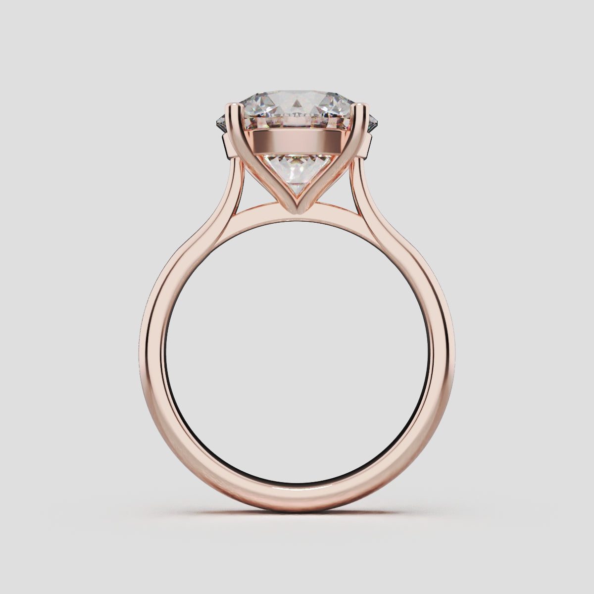 Navata, 3ct round lab grown diamond engagement ring, Cathedral Plain Sides, 18K rose gold - through finger
