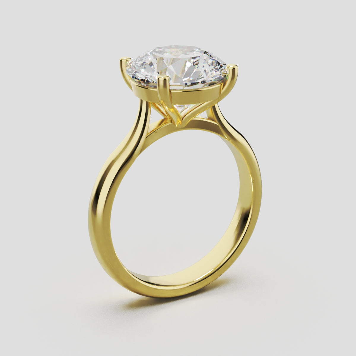 Navata, 3ct round lab grown diamond engagement ring, Cathedral Plain Sides, 18K yellow gold - ne