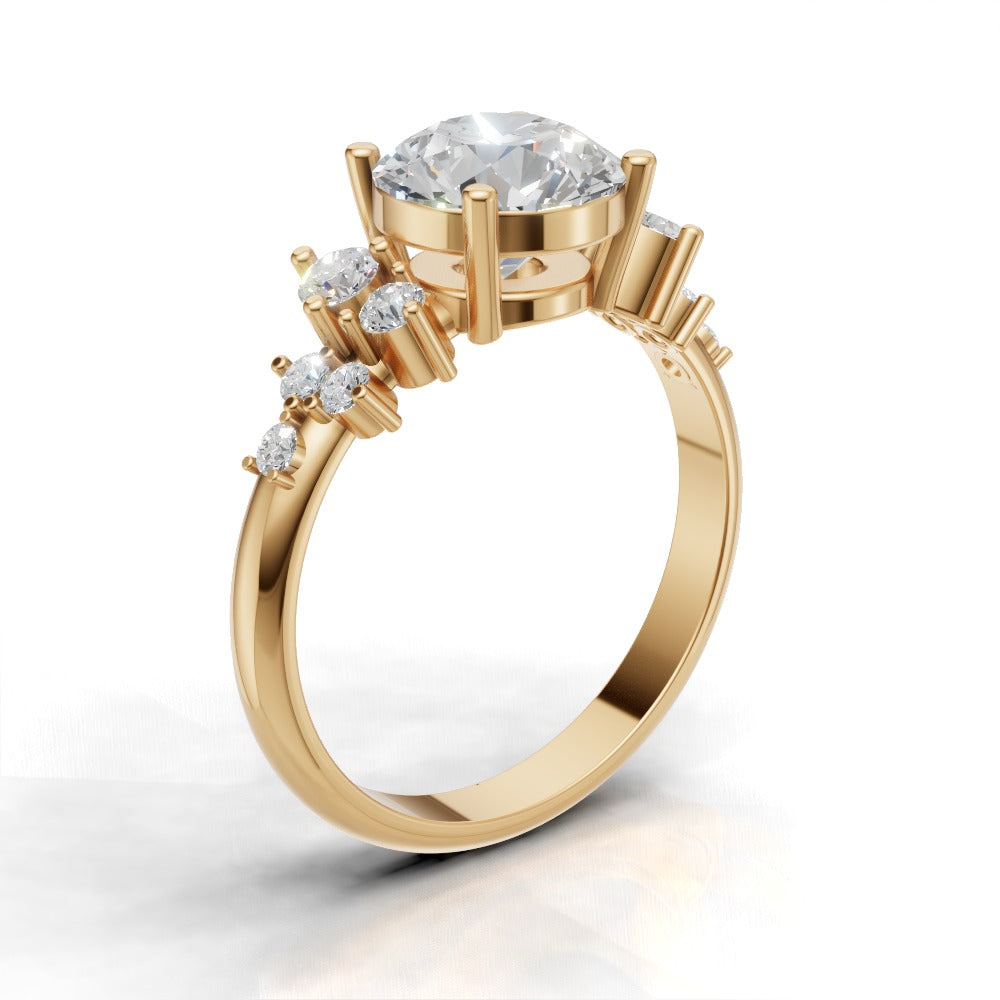 Grappolo, 1.5ct round lab grown diamond engagement ring, Cluster, 18K yellow gold - ne