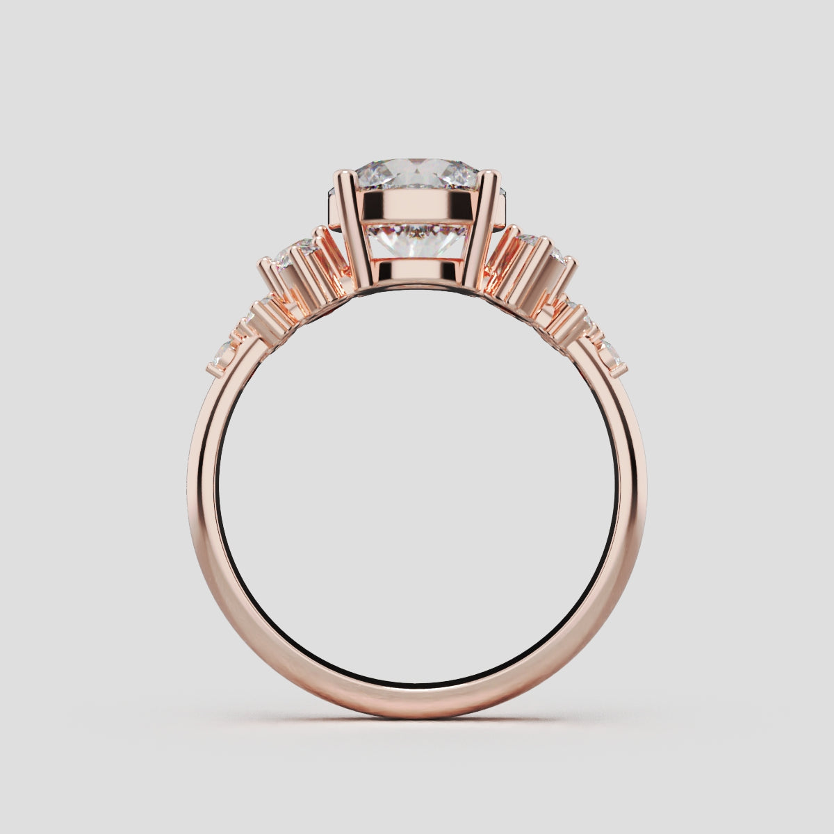 Grappolo, 1.5ct round lab grown diamond engagement ring, Cluster, 18K rose gold - through finger