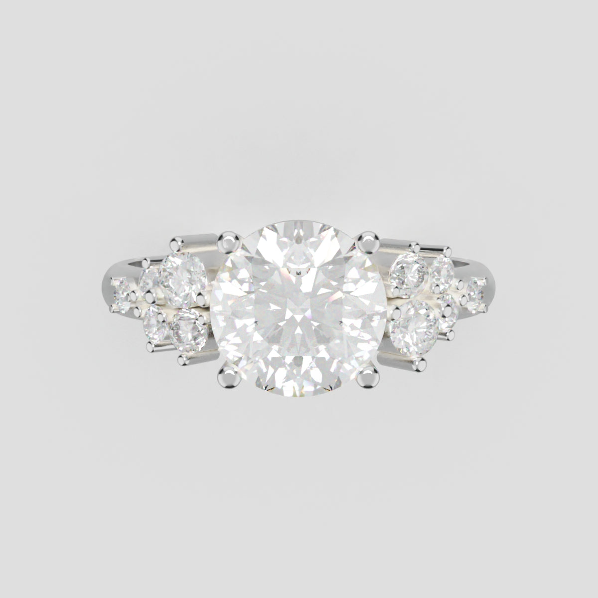 Grappolo, 1.5ct round lab grown diamond engagement ring, Cluster, 18K white gold - front view