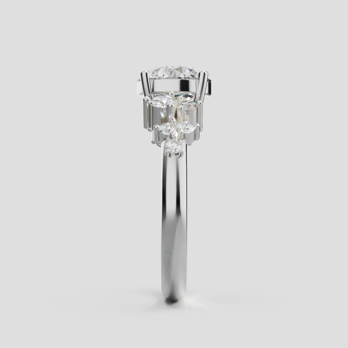 Grappolo, 1.5ct round lab grown diamond engagement ring, Cluster, 18K white gold - side view