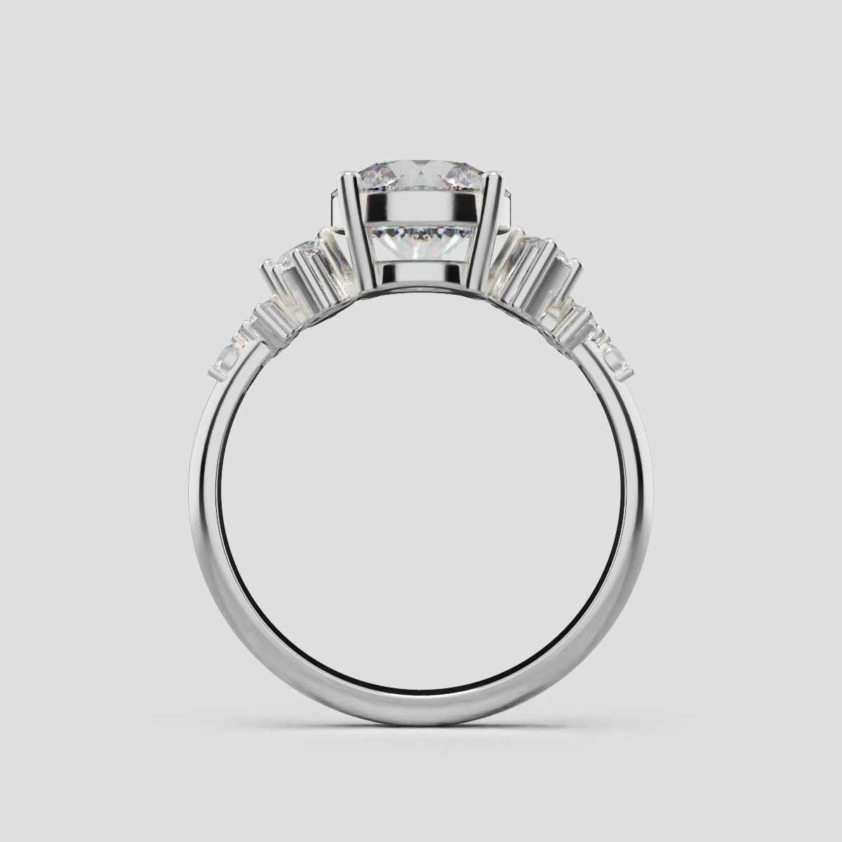 Grappolo, 1.5ct round lab grown diamond engagement ring, Cluster, 18K white gold - through finger