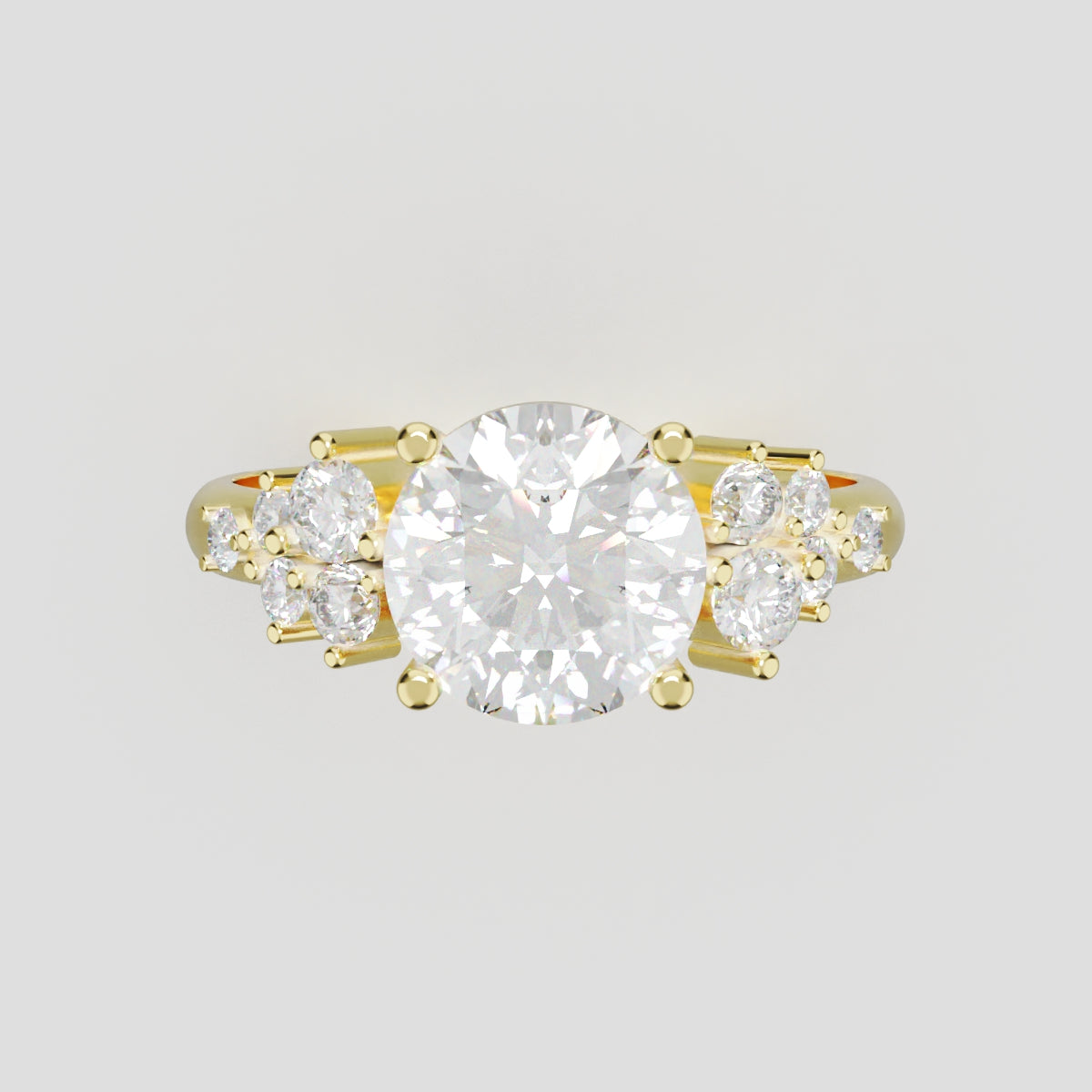 Grappolo, 1.5ct round lab grown diamond engagement ring, Cluster, 18K yellow gold - front view