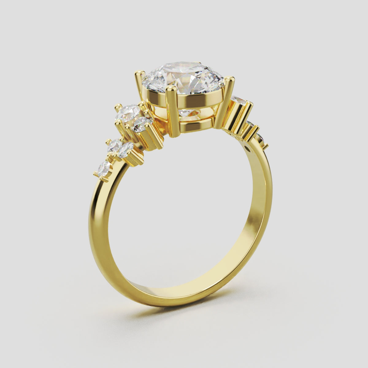 Grappolo, 1.5ct round lab grown diamond engagement ring, Cluster, 18K yellow gold - ne