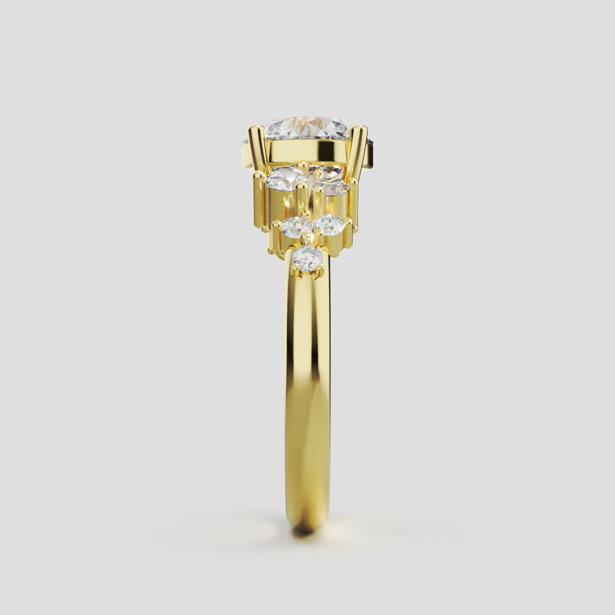 Grappolo, 1.5ct round lab grown diamond engagement ring, Cluster, 18K yellow gold - side view