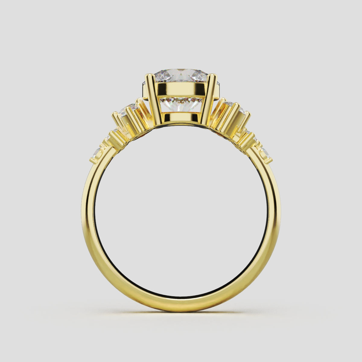 Grappolo, 1.5ct round lab grown diamond engagement ring, Cluster, 18K yellow gold - through finger