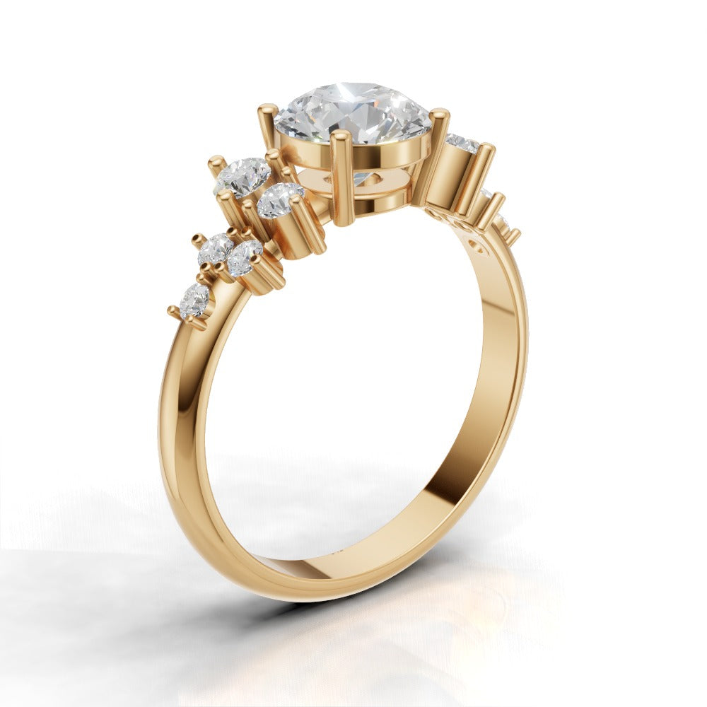Grappolo, 1ct round lab grown diamond engagement ring, Cluster, 18K yellow gold - ne